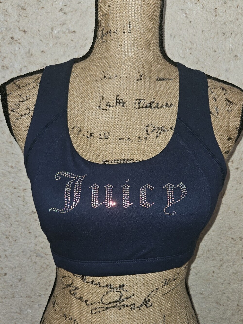 Juicy Couture Navy Rhinestone Logo Sports Bra